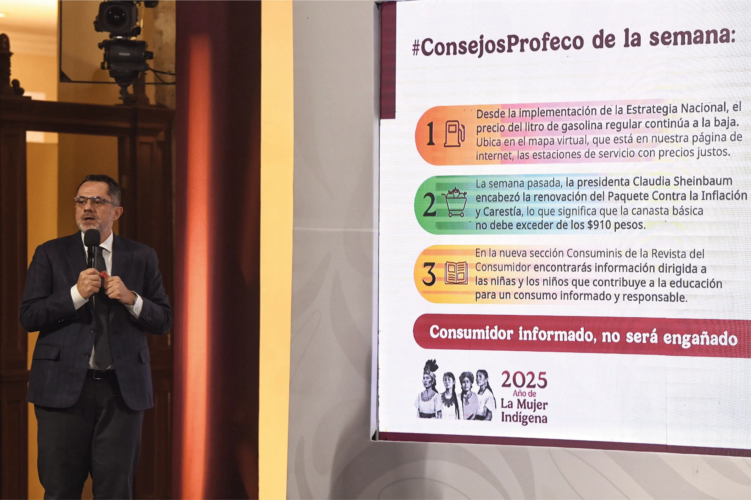 Profeco señala baja en el precio de la gasolina y presenta nuevo informe sobre productos de la canasta básica, con alertas sobre sobreprecios en tiendas de autoservicio.