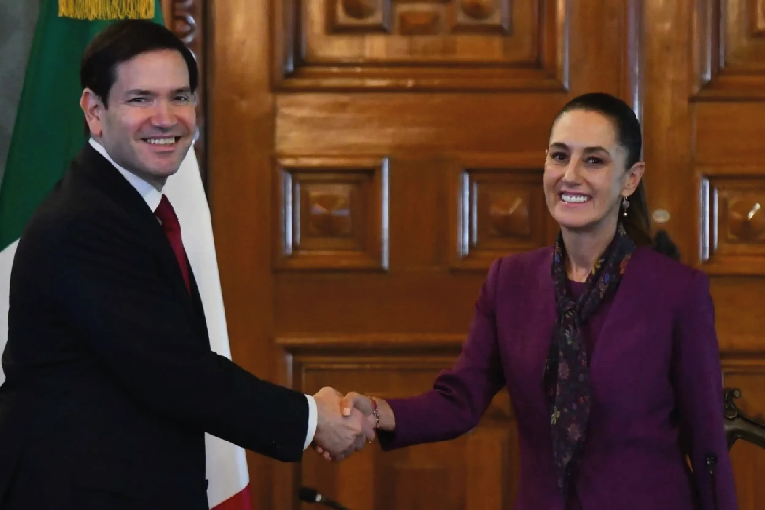 Marco Rubio y Claudia Sheinbaum se reúnen en el Palacio Nacional de México para fortalecer cooperación bilateral en seguridad, migración y crimen organizado.