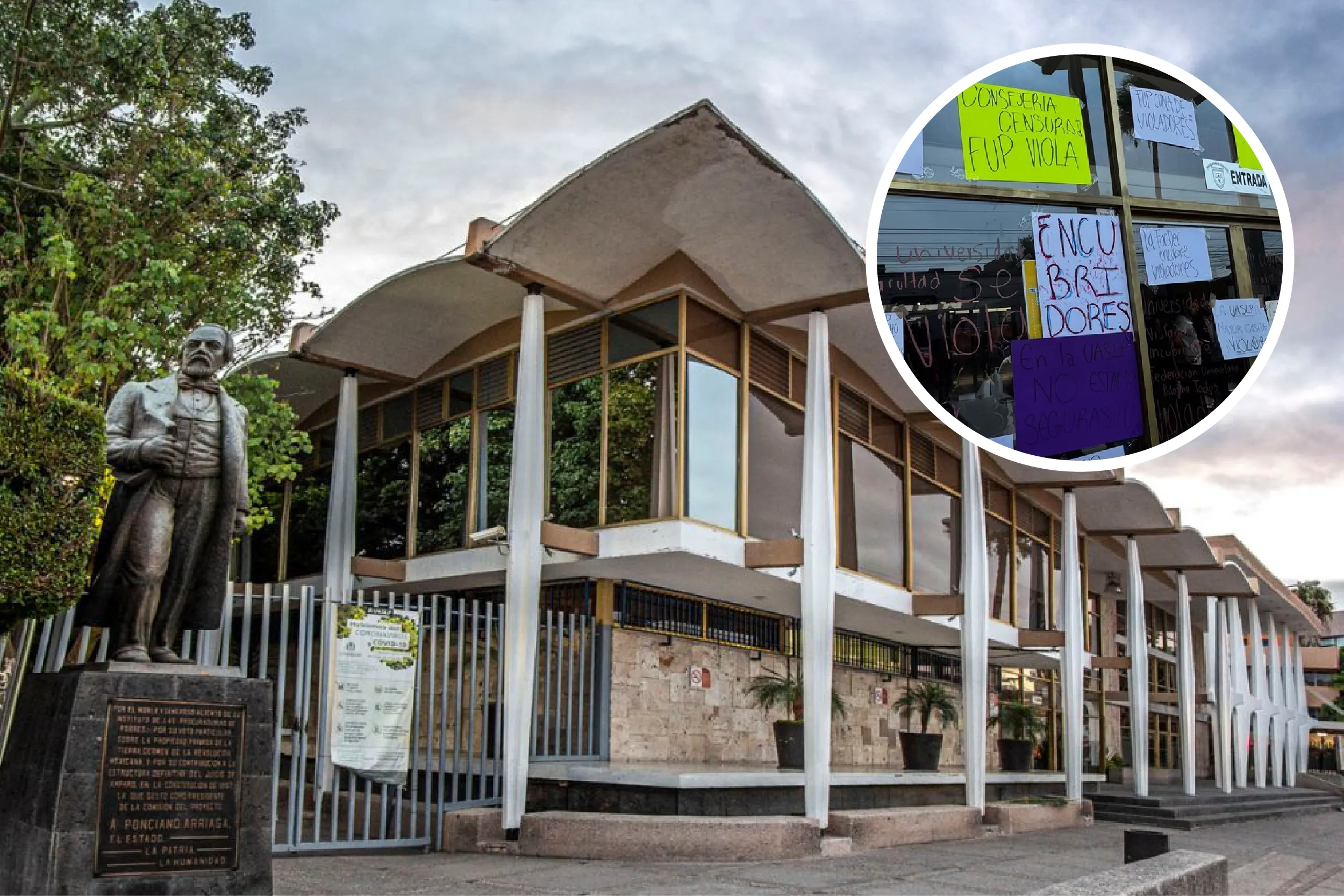 Estudiantes de la UASLP manifestándose tras la denuncia de violencia sexual.