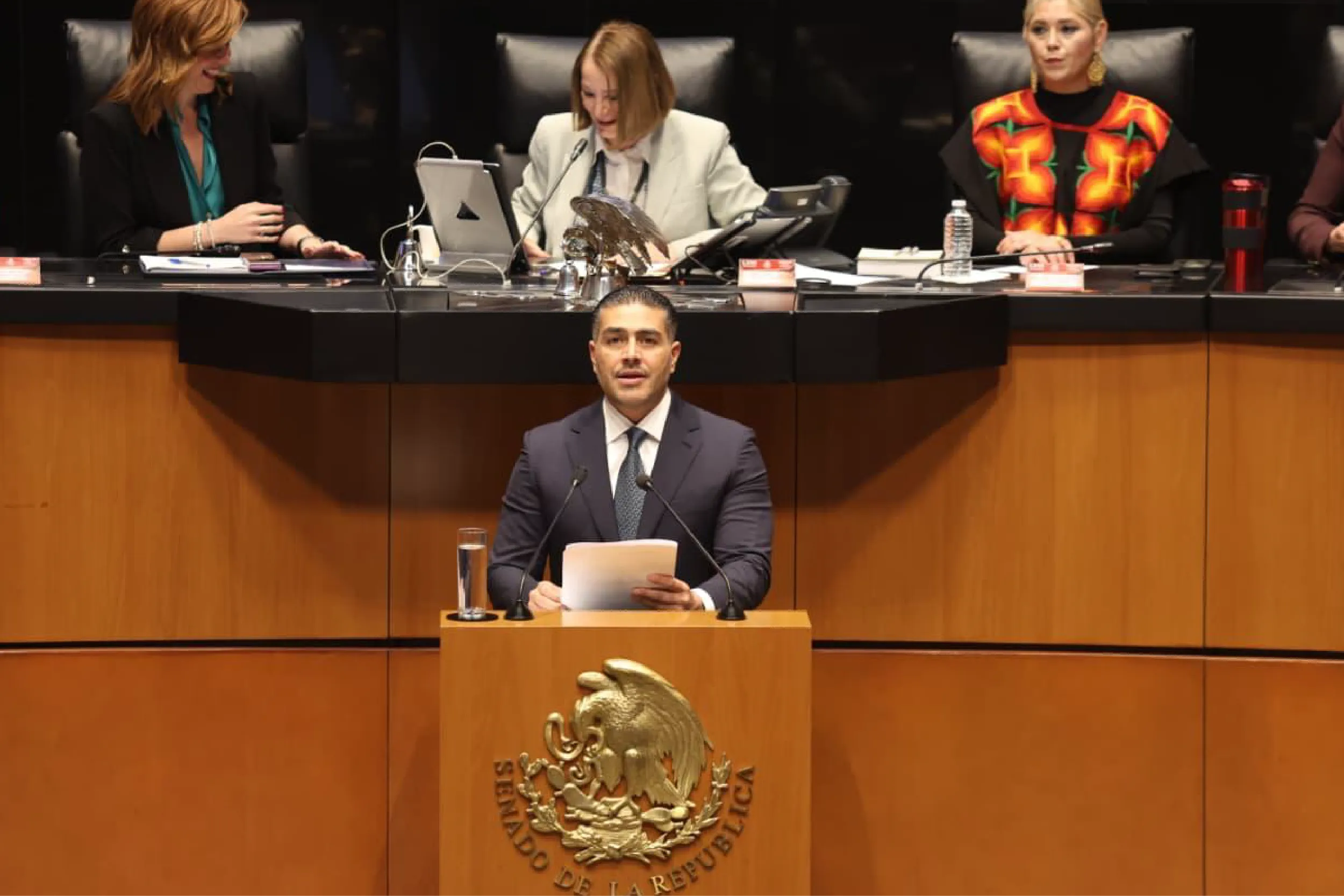 Harfuch durante su comparecencia en el Senado de la República.