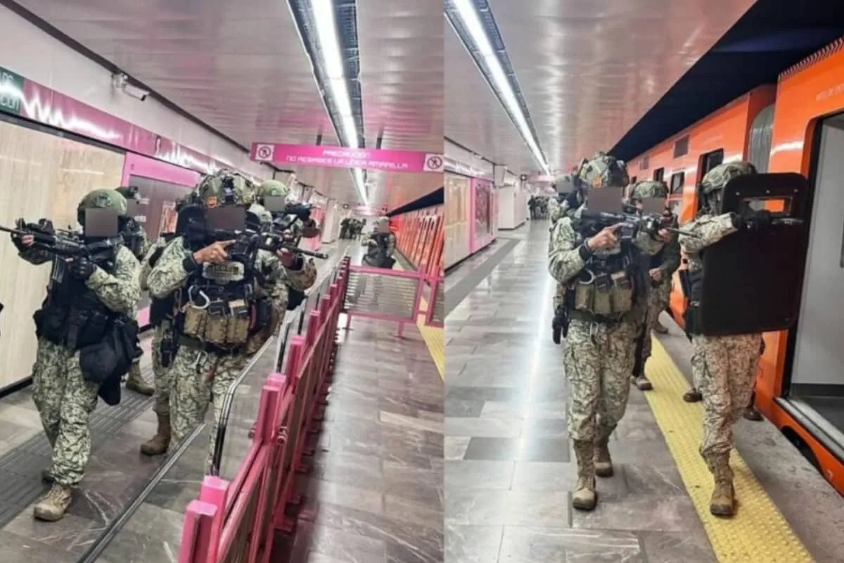 Elementos de fuerzas especiales de la Sedena participan en un simulacro antiterrorismo en una estación del Metro de la Ciudad de México como parte de los ejercicios de seguridad preventiva.