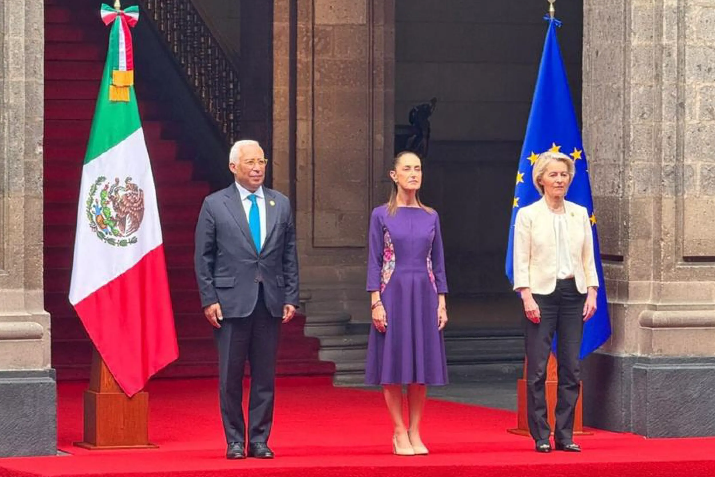Sheinbaum Recibe a Líderes de la Unión Europea en Palacio Nacional por la VIII Cumbre México-UE.