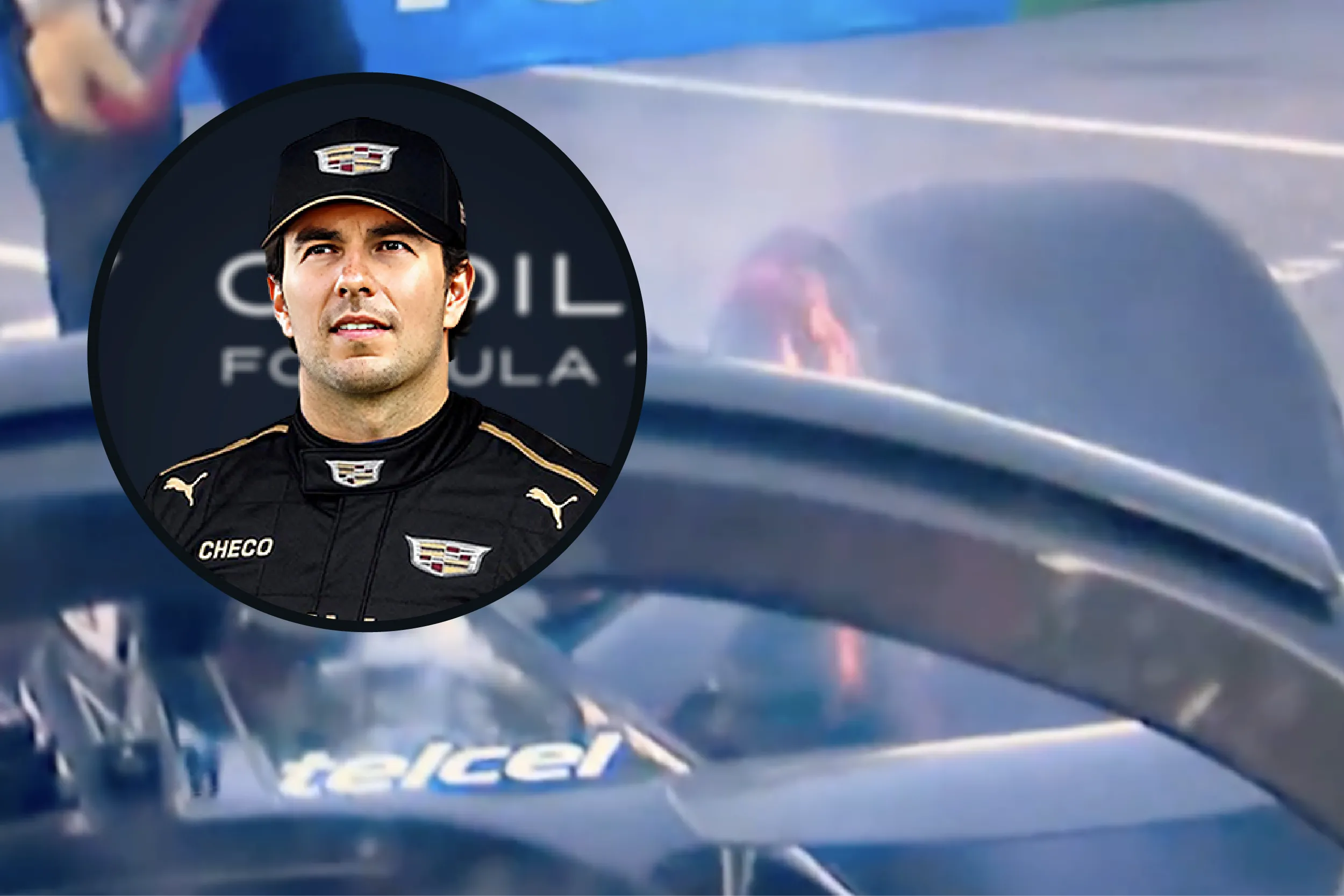 Se incendia auto de Checo Pérez.