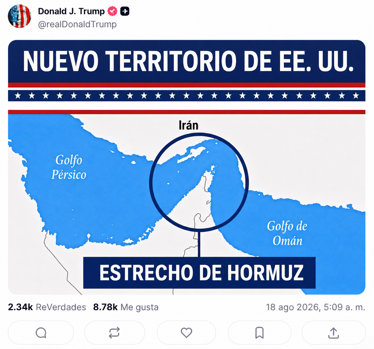 Trump llama a Ormuz “nuevo territorio de EU”.