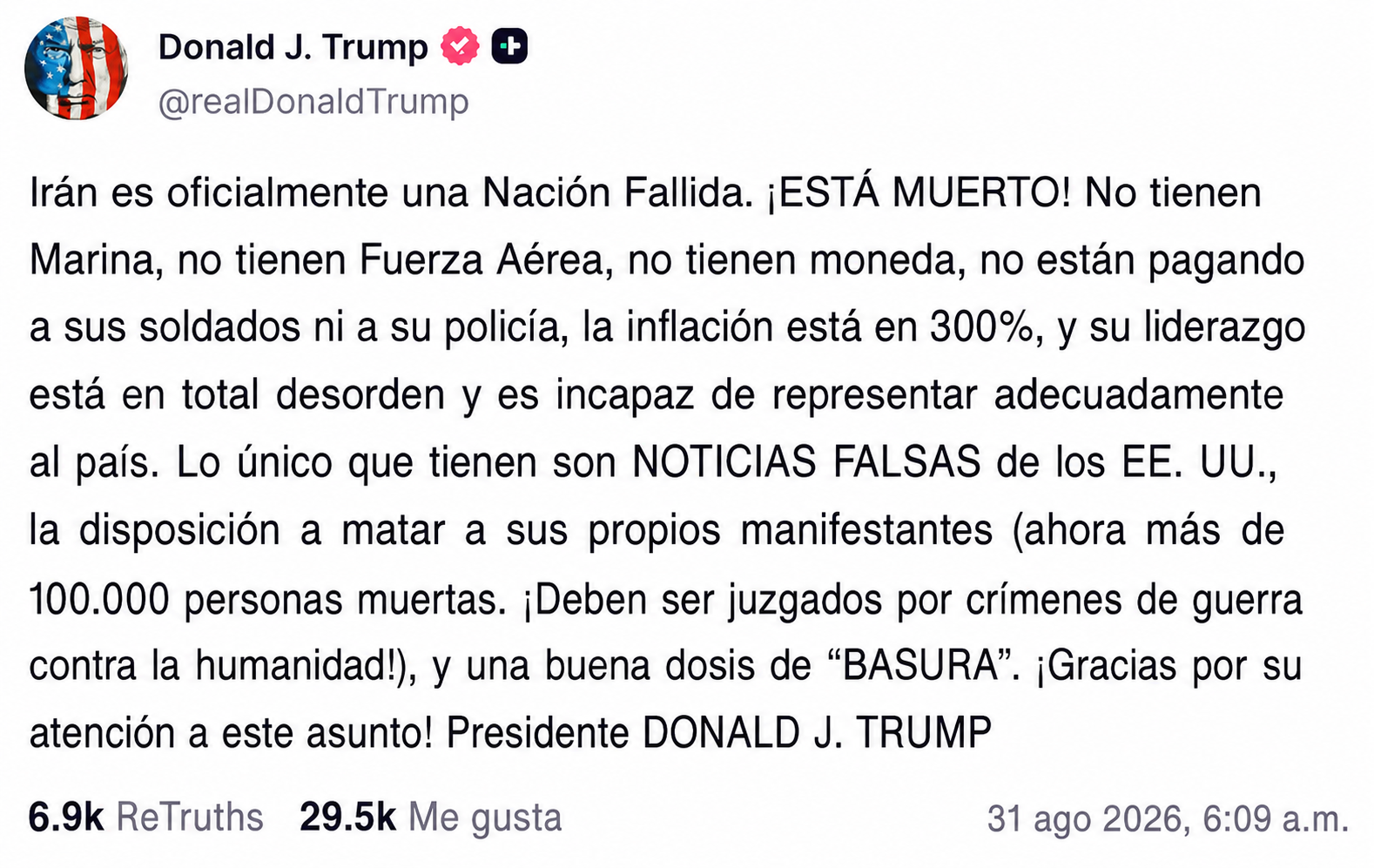 Trump publicó un video generado con IA que mostraba la supuesta destrucción de Kharg.