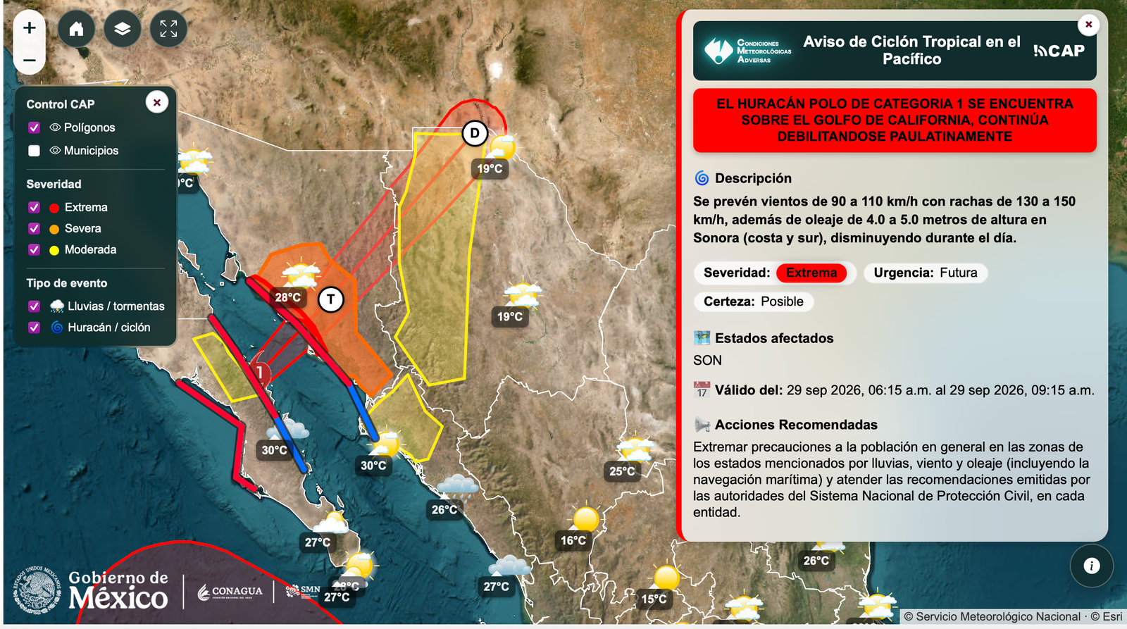 Polo golpea Baja California Sur.