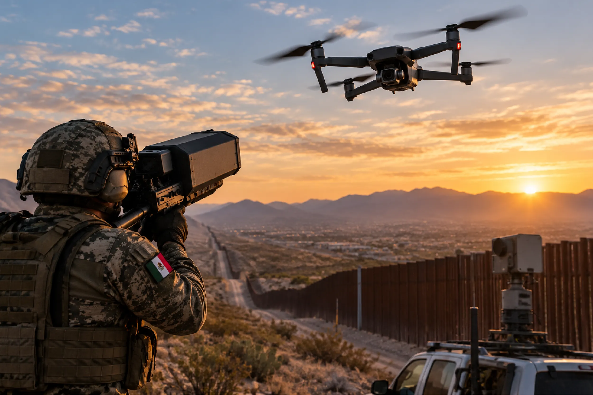 México despliega 165 equipos antidrones en frontera con EU.