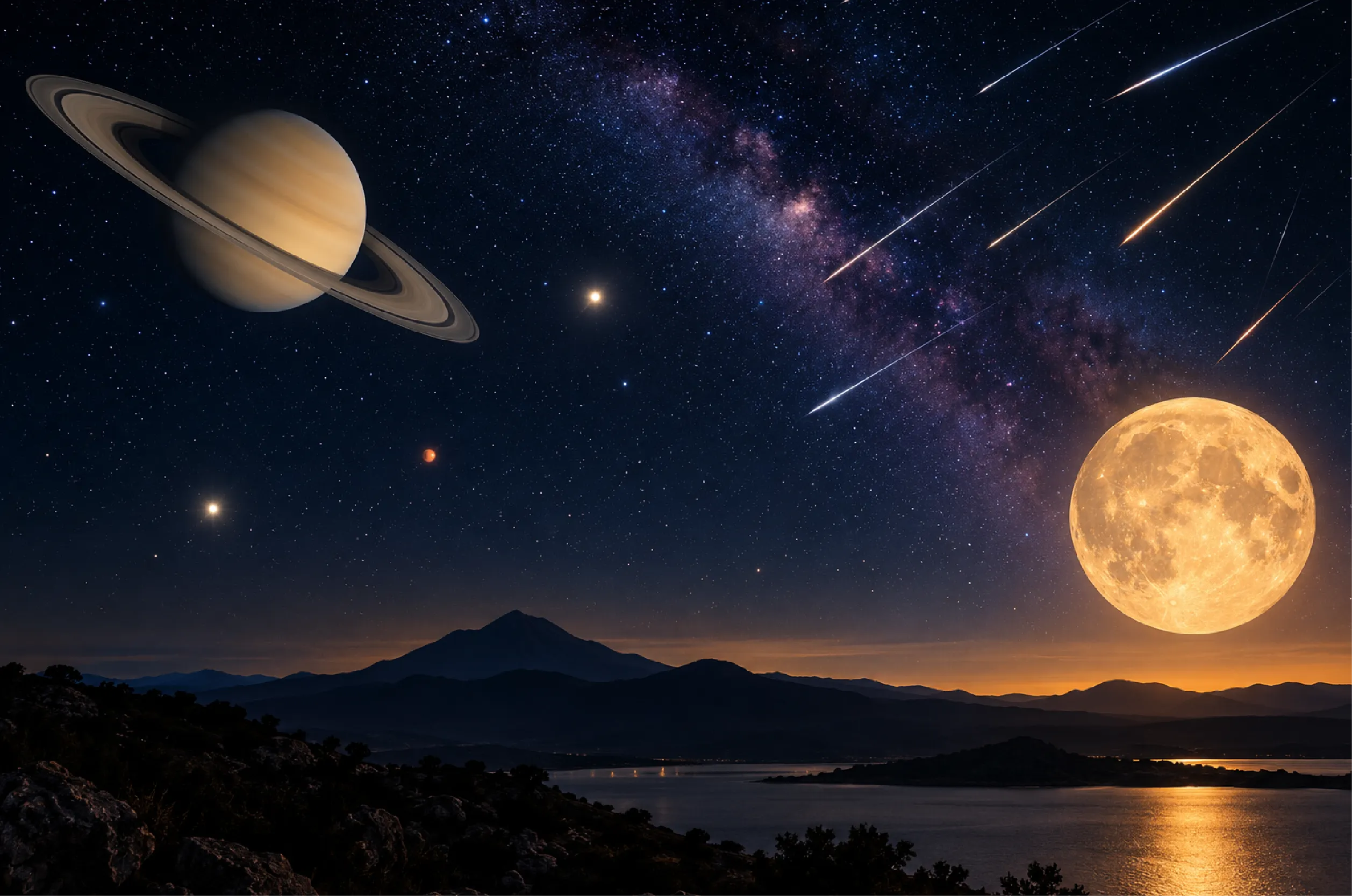 Saturno, Mercurio y la Luna del Cazador.